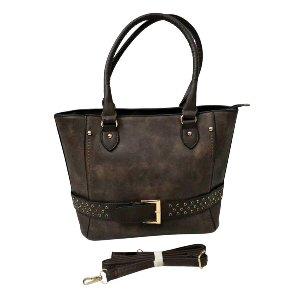 Brown Western Tooled Satchel Tote Purse w/ Crossbody Strap Buckle